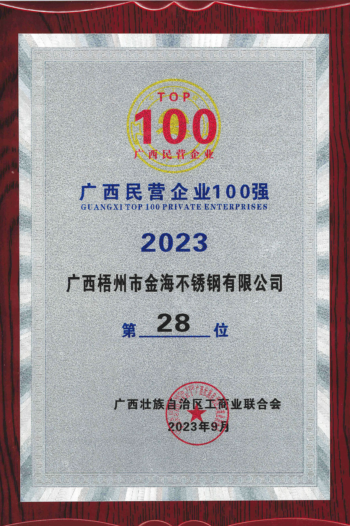 2023年广西民营企业100强第28位