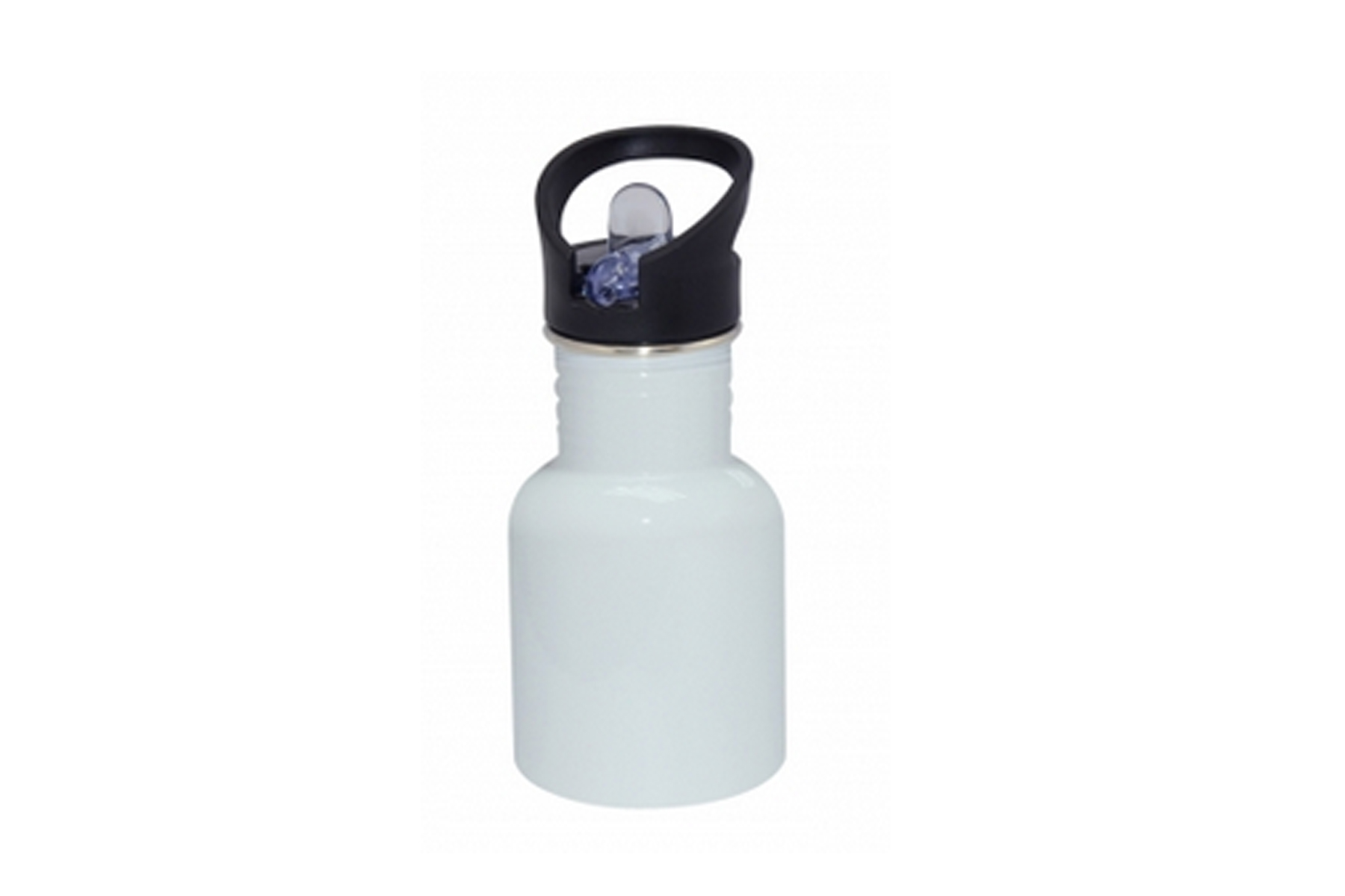 400ml White Stainless Steel Bottle w/Straw