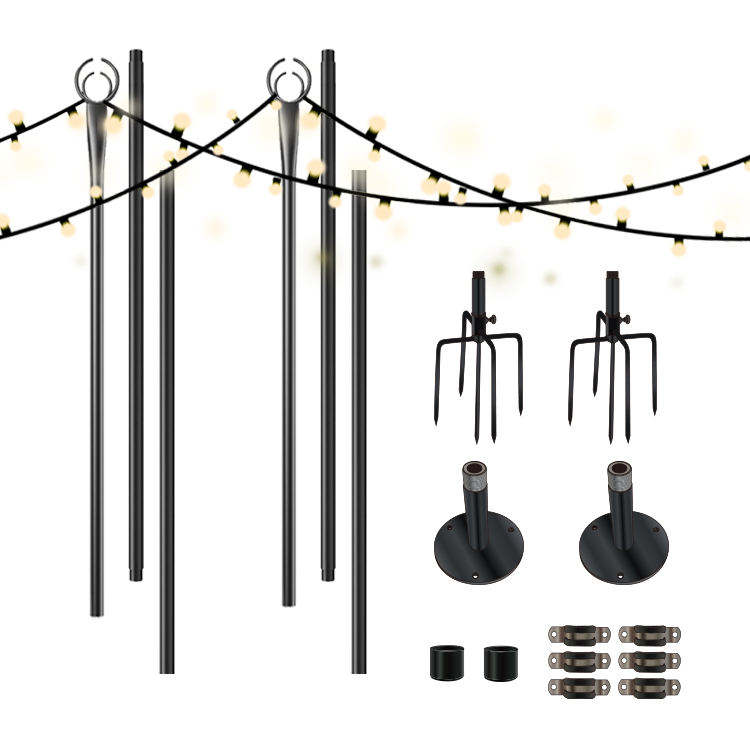 JH-Mech String Light Poles for Outdoor Custom Galvanized Steel Round Head Decorative  String Light Poles
