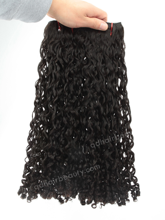 Double Drawn 20'' 5a Peruvian Virgin Root pixie curl Natural Color Hair Wefts WR-MW-154