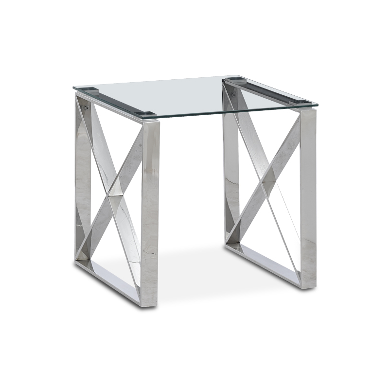 Clear Tempered Glass Table Top Side Table with Stainless Steel Frame