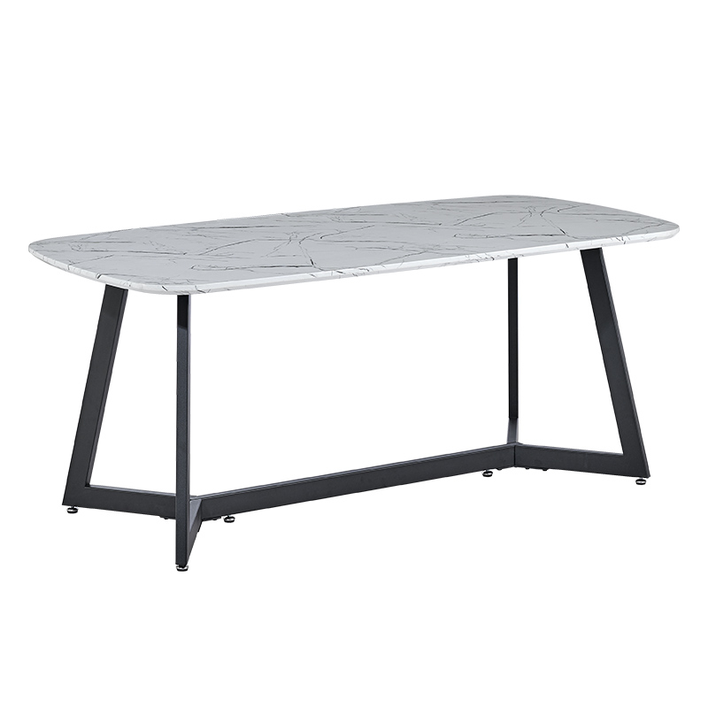 Marble Texture Table Top Dining Table with Black Powder Coated Frame
