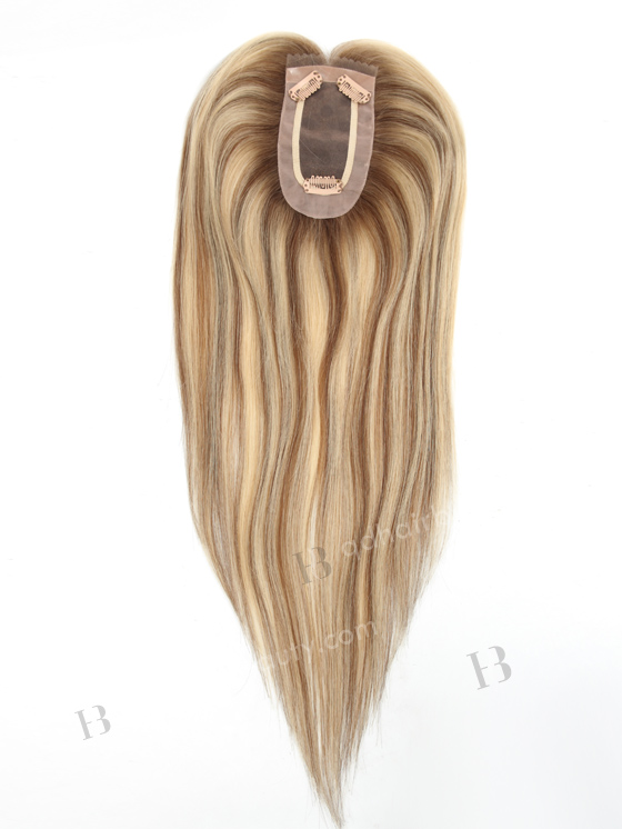 In Stock 2.75"*5.25" European Virgin Hair 16" Straight Color T9/22# with 9# highlights Monofilament Hair Topper-093