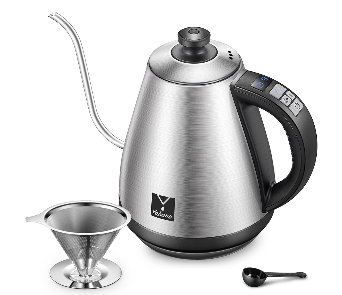 Electric Kettle, Yabano Gooseneck Pour Over Coffee Kettle, Digital Variable Temperature Control Kettle for Coffee and Tea, Stainless Steel and LED Display, Auto Shut-off and Keep Warm, 1000W