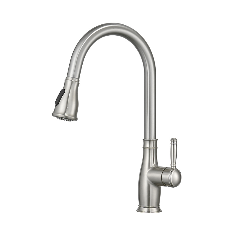 FLG Brushed Nickel Kitchen Faucet with Pull Out Sprayer, Single Handle, Single Hole, Pull Out Stainless Steel Kitchen Sink Faucet