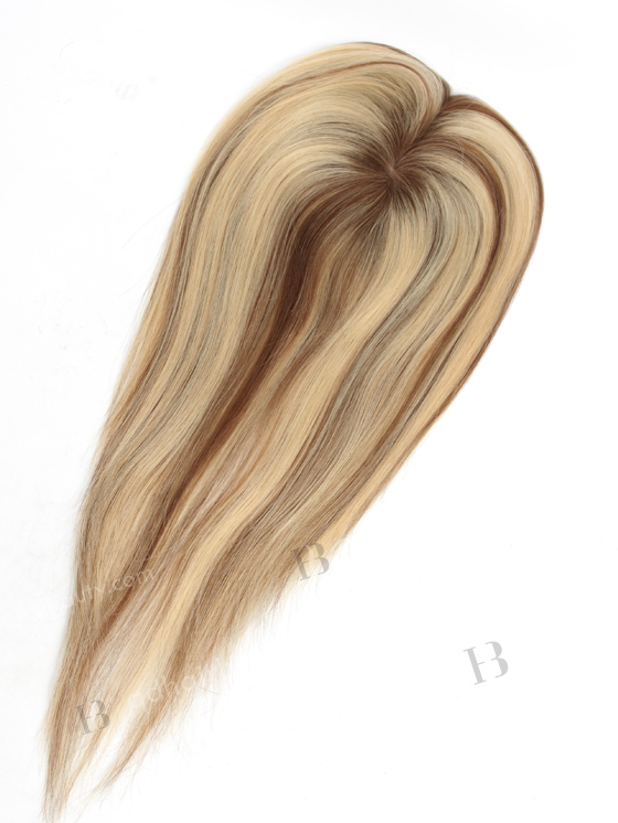 In Stock 5.5"*6" European Virgin Hair 16" Natural Straight T9/22# with 9# Highlights Silk Top Hair Topper-046