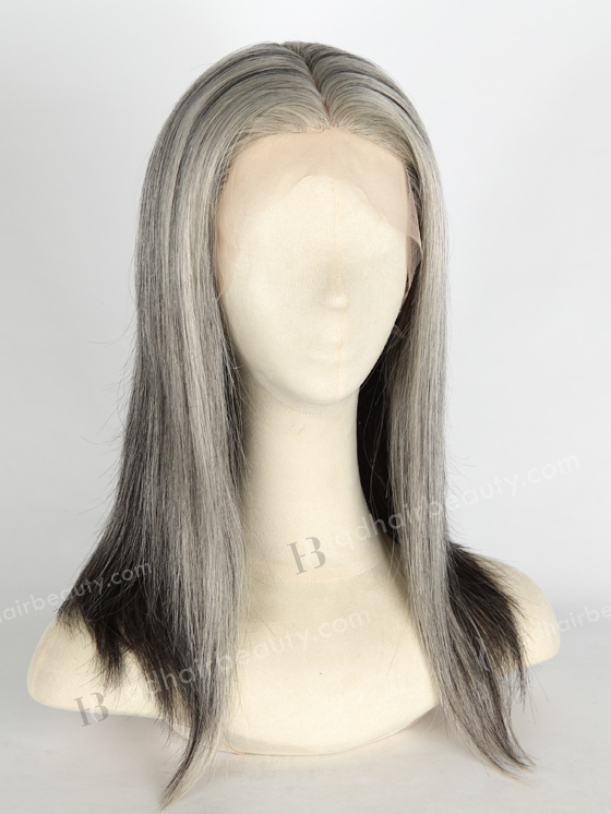 Grey Color 16'' European Virgin Straight Silk Top Full Lace Wig WR-ST-054