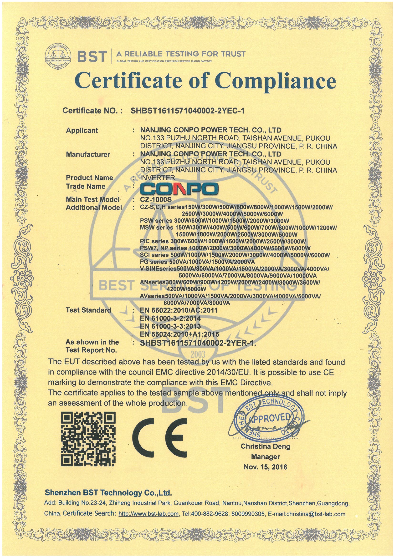 CE Certificate for Inverter/IPS/EPS