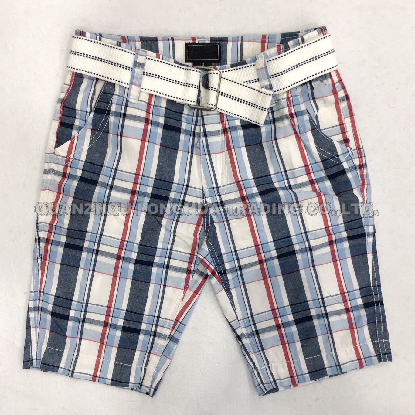 Men′s Boy′s Cargo Shorts Pants Apparel Trousers Printing Cotton Enzym Wash Plaid with Belt