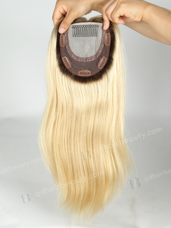 In Stock European Virgin Hair 16" One Length Straight T9/613# Color 5.5"×5.5" Silk Top Wefted Kosher Topper-017