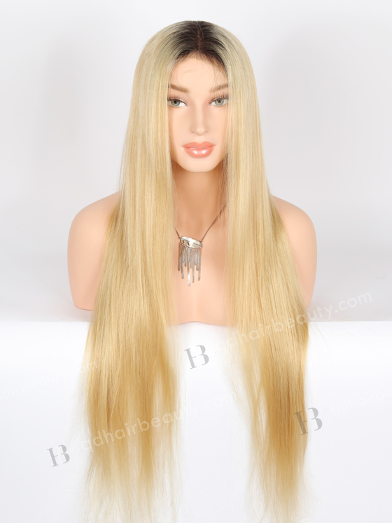 In Stock Chinese Virgin Hair 30" Straight Dark Roots with Blonde Color as Pic Color Full Lace Wig FLW-07338