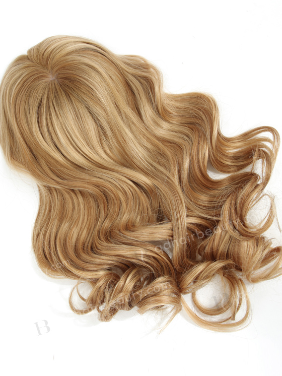 In Stock European Virgin Hair 16" One Length Beach Wave T8/16/24# with 8# Highlights 7"×7" Silk Top Wefted Topper-029