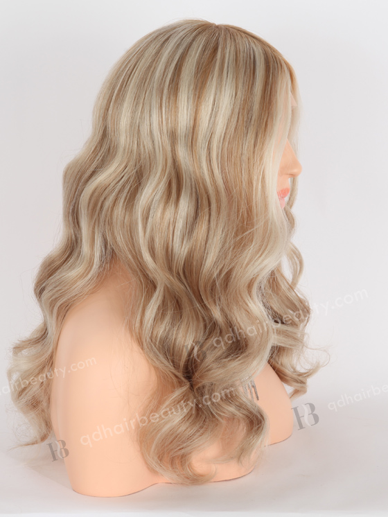 In Stock European Virgin Hair 16" All One Length Beach Wave White/8a# Highlights, Roots 8a# Color Grandeur Wig GRD-08011