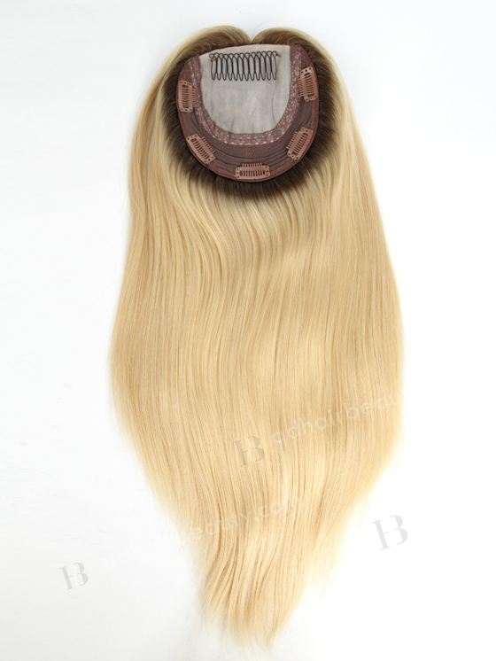 In Stock European Virgin Hair 16" One Length Straight T9/613# Color 5.5"×5.5" Silk Top Wefted Kosher Topper-017