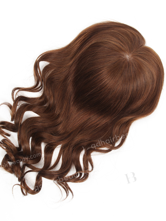 In Stock European Virgin Hair 16" beach wave 4# Color 7"×8" Silk Top Open Weft Human Hair Topper-061
