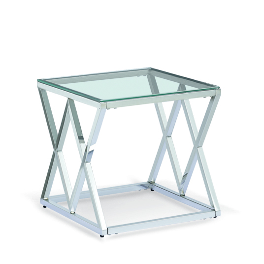 Tempered Glass Side Table with Stainless Steel Frame