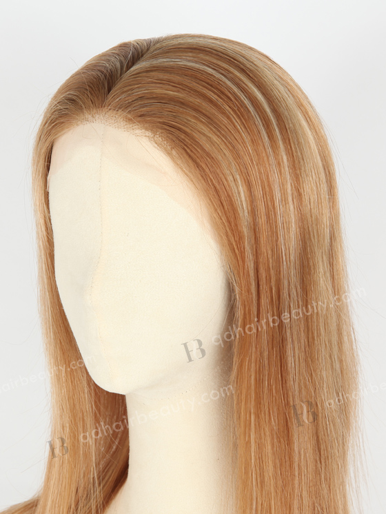 In Stock European Virgin Hair 14" Straight 10# with 27#/22# highlights,roots color 9# Silk Top Full Lace Wig STW-846
