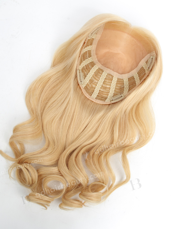 In Stock European Virgin Hair 18" Beach wave 24#/613# Highlights 7"×8" Silk Top Open Weft Human Hair Topper-071