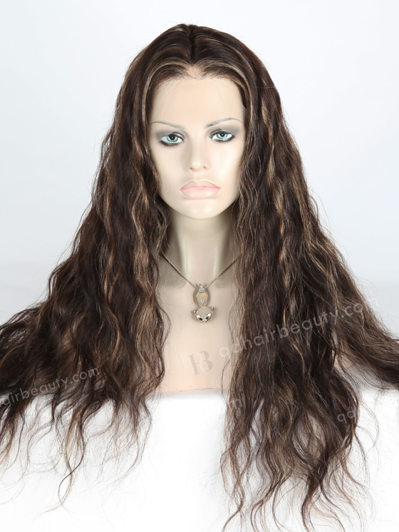 In Stock Brazilian Virgin Hair 24" Natural Wave 2/12# Highlights Lace Front Wig MLF-04021