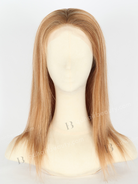 In Stock European Virgin Hair 14" Straight 10# with 27#/22# highlights,roots color 9# Silk Top Full Lace Wig STW-846