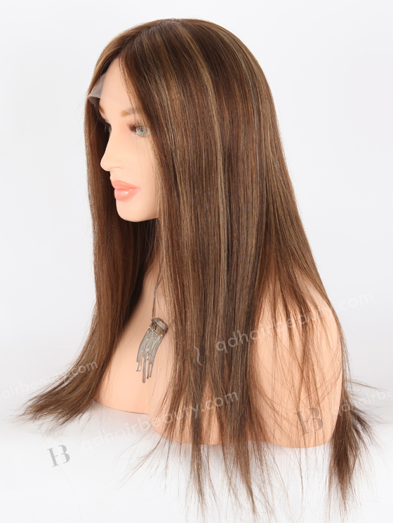 In Stock European Virgin Hair 18" Straight 4# With T4/8# Highlights Color Lace Front Silk Top Glueless Wig GLL-08071