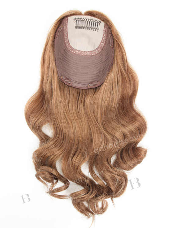In Stock European Virgin Hair 18" Beach Wave 9# Color 8"×8" Silk Top Wefted Hair Topper-021