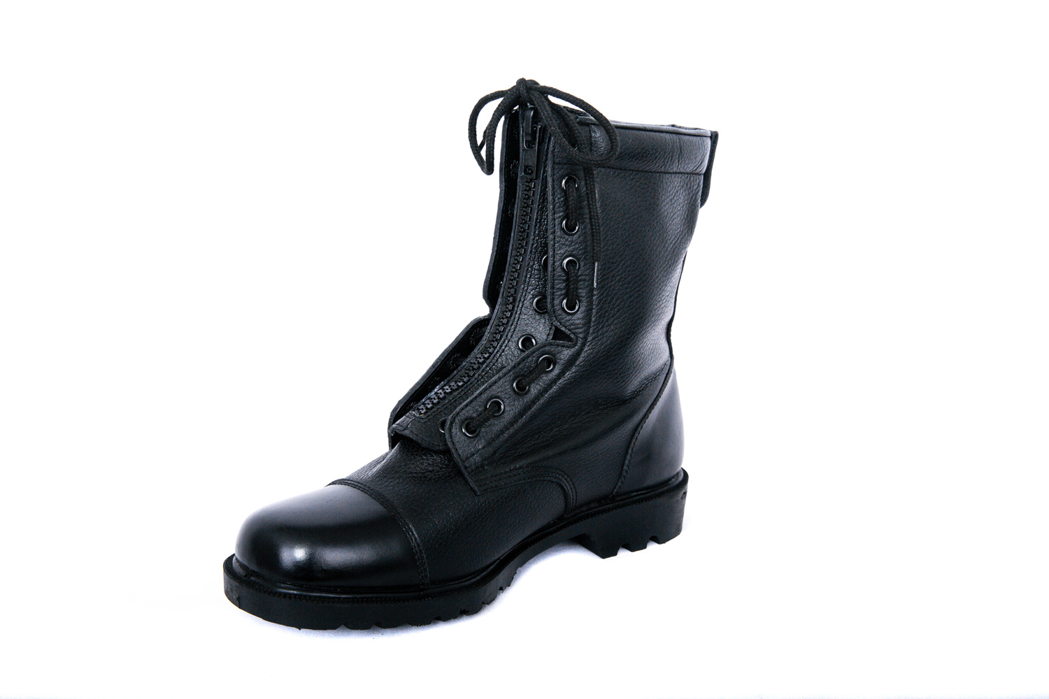 Full leather army combat boots with middle zipper