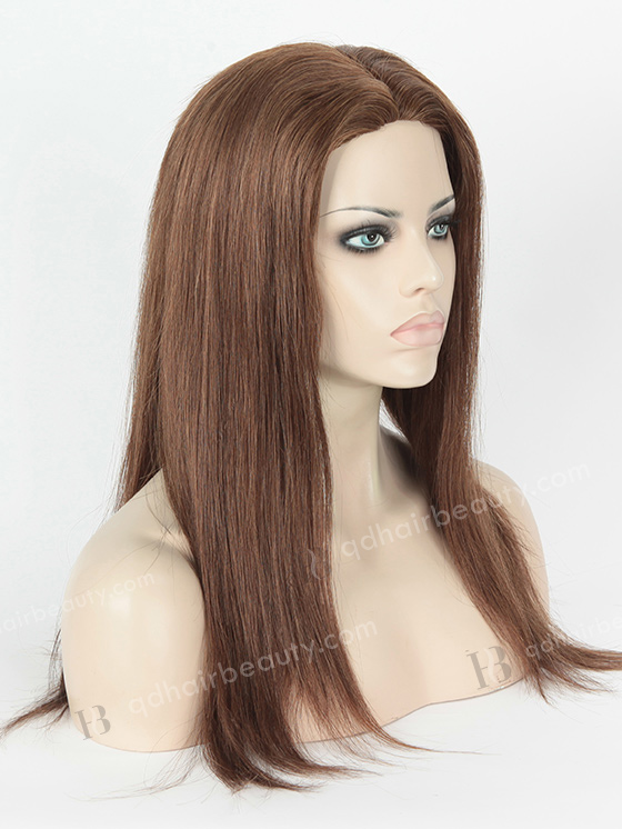 In Stock European Virgin Hair 16" Straight 3/9# Evenly Blended Silk Top Glueless Wig GL-08002