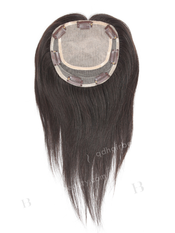 In Stock 5.5"*6" Indian Virgin Hair 12" Straight Natural Color Silk Top Hair Topper-012