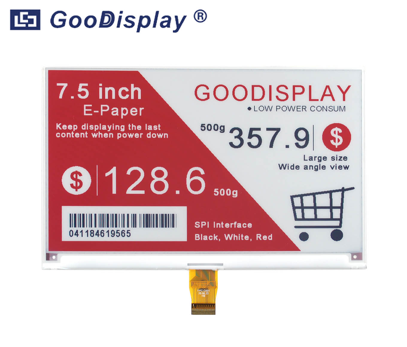 7.5 inch red tri-color electronic paper display, GDEY075Z08