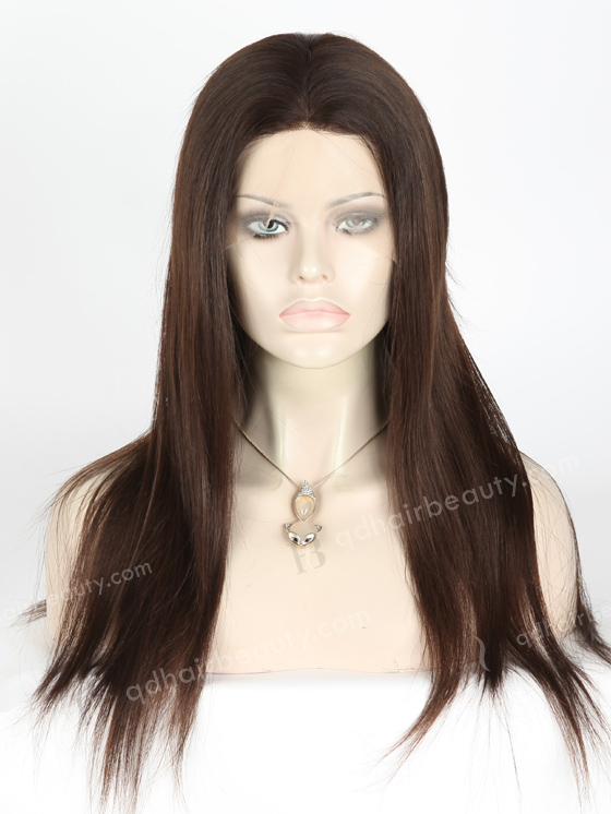 In Stock European Virgin Hair 18" Natural Straight Natural Color Silk Top Full Lace Wig STW-814
