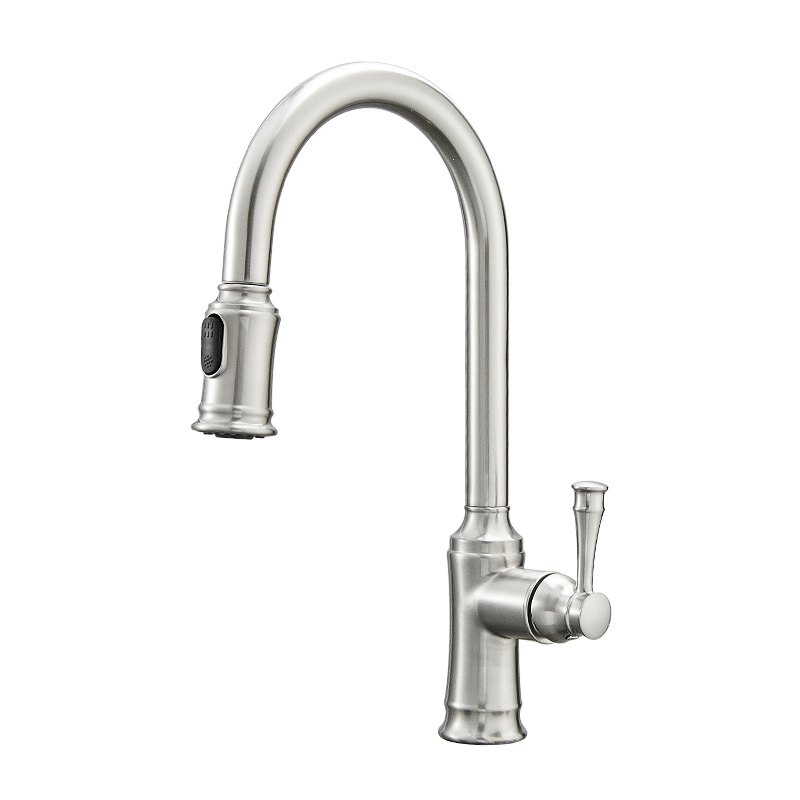 FLG Brushed Nickel Kitchen Faucet with Pull Out Sprayer, Single Handle, Single Hole, Pull Down Stainless Steel Kitchen Sink Faucet