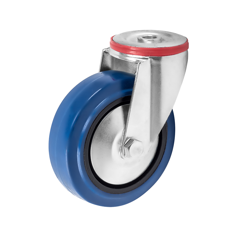 (4-03)    80mm ,100mm,125mm ,160mm .200mm 3"4"5"6"8" industrial blue elastic rubber caster ,trolley caster ,with bolt hole ,roller bearing