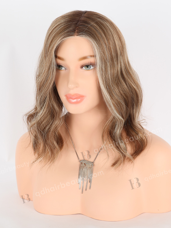 In Stock European Virgin Hair 12" All One Length Beach Wave Base 4#/10#/60#, Roots 3# Color Lace Front Silk Top Glueless Wig GLL-08062