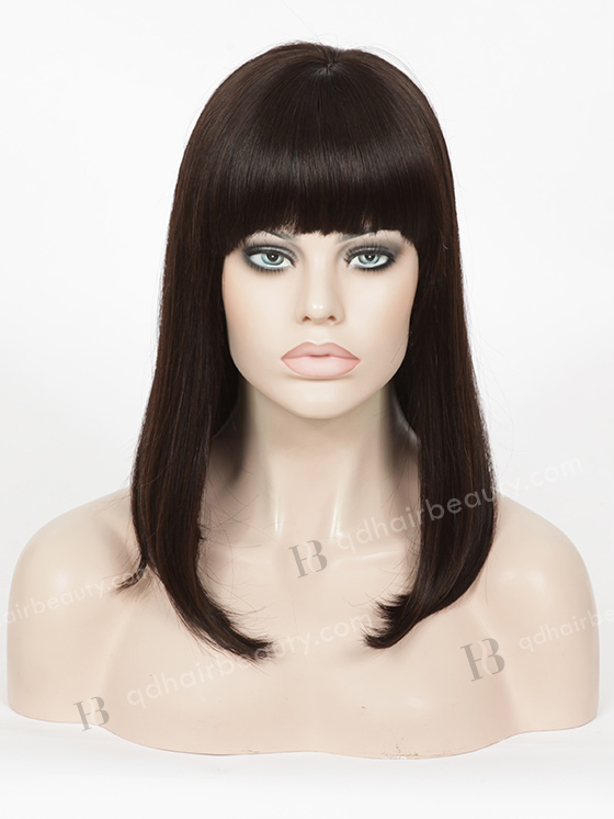 In Stock Chinese Virgin Hair 18" Straight with Bangs(Bob Style) Natural Color Silk Top Glueless Wig GL-07015