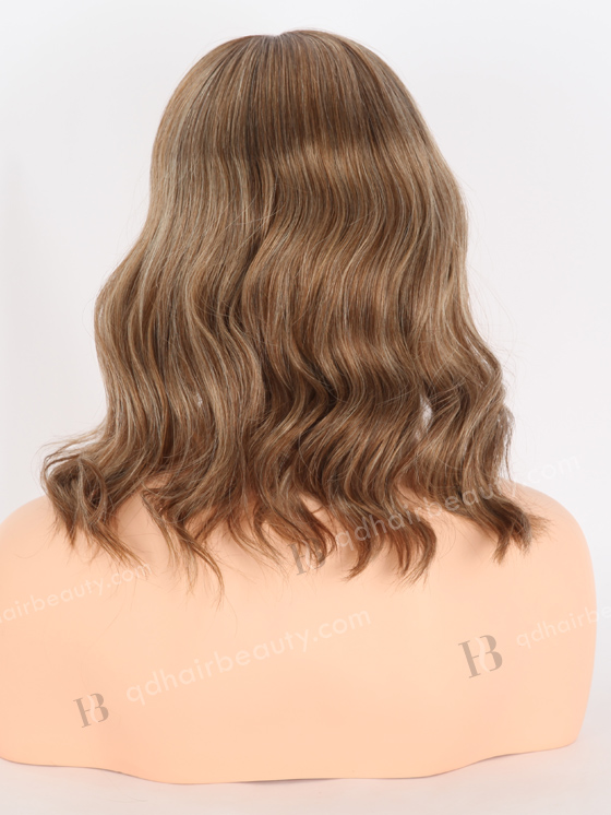 In Stock European Virgin Hair 12" All One Length Beach Wave Base 4#/10#/60#, Roots 3# Color Lace Front Silk Top Glueless Wig GLL-08062