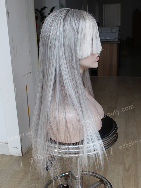 Grey Human Hair Wig WR-ST-041