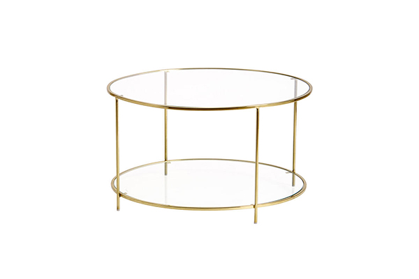 Round clear glass brass metal frame coffee table F-179A g