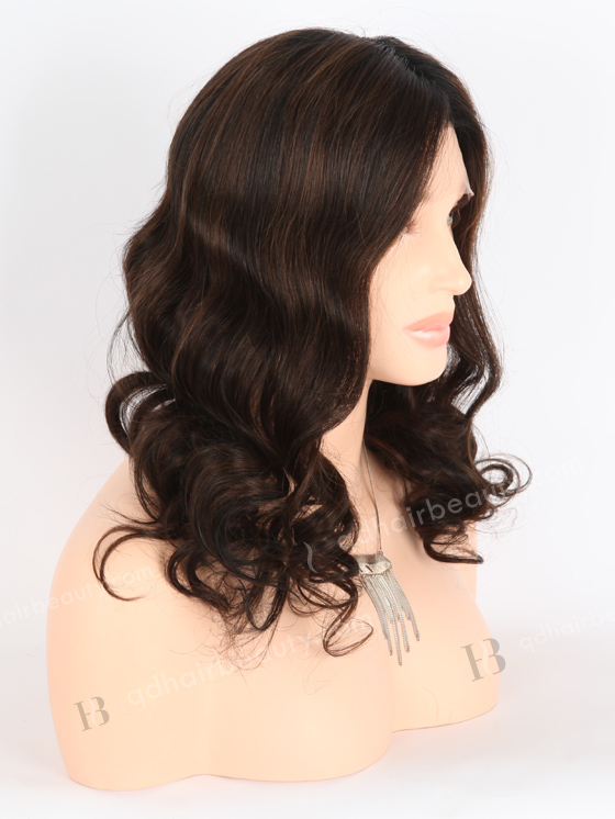 In Stock European Virgin Hair 16" Beach Wave T1/3# With 1# Highlights Color Lace Front Wig RLF-08026