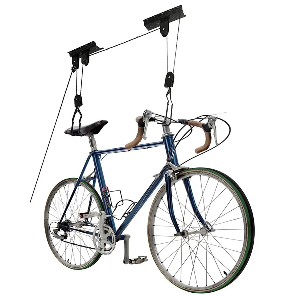 JH-Mech Steel Bicycle Storage Lift Bike Hoist 12FT Height Easy Installation Rear 2 Bike Hangers for Garage Storage 
