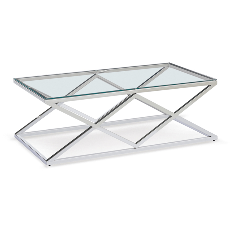 Tempered Glass Coffee Table with Stainless Steel Frame