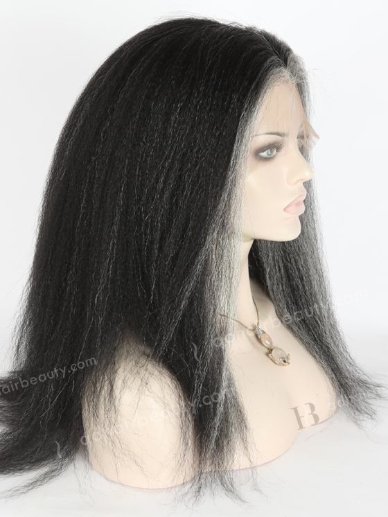 Grey Color 16'' Peruvian Virgin Hair Kinky Straight Full Lace Wigs WR-LW-124