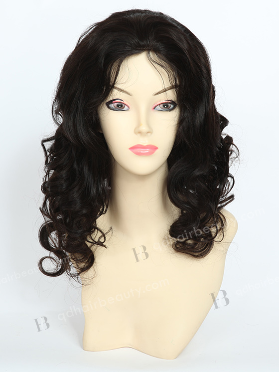 In Stock Indian Remy Hair 16" Big Curl Natural Color Silk Top Glueless Wig GL-01008