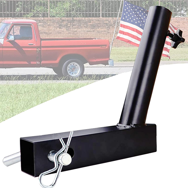 JH-Mech Wide Compatibility With Anti-Wobble Screws Hitch Mount Dual Flagpole Holder Truck Alloy Steel Flag Pole Mount
