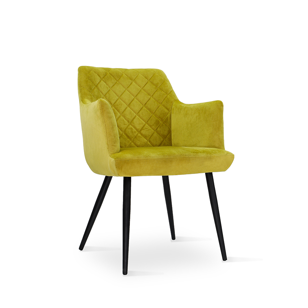 Yellow Velvet Dining Chair with Black Powder Coated Legs