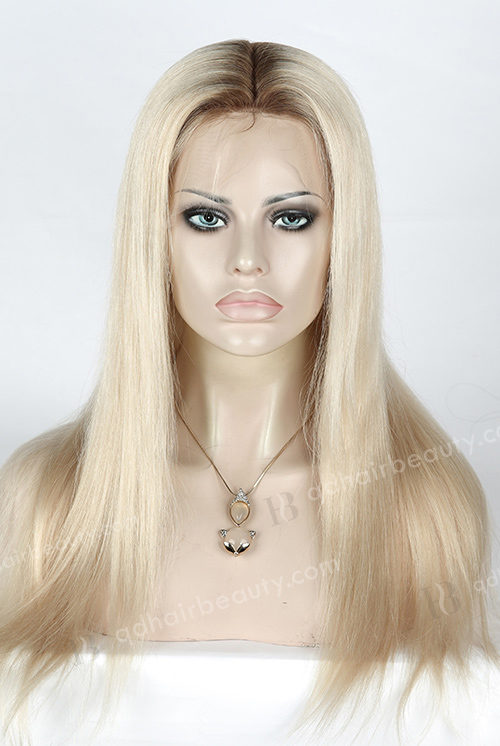 The Best Quality T9#/White Color 18'' European Virgin Straight Silk Top Full Lace Wig WR-ST-051