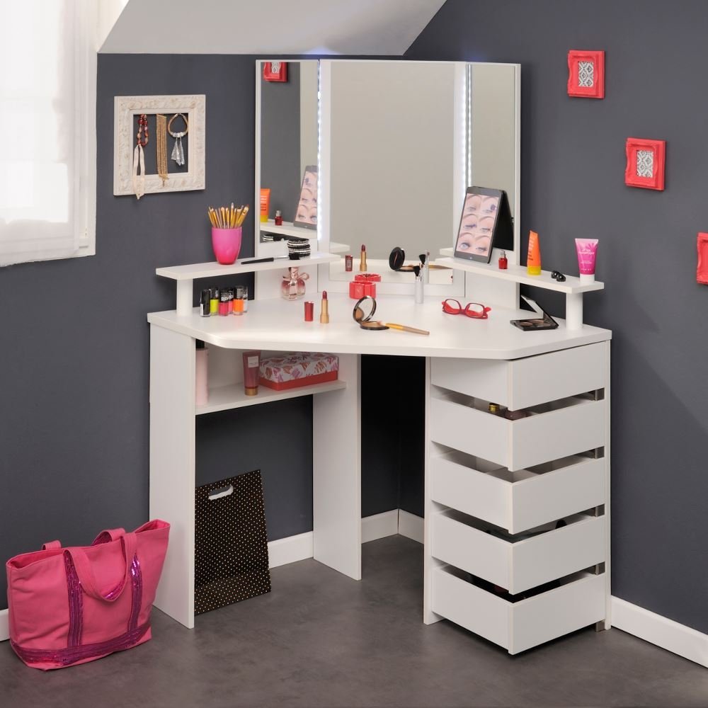 Wholesale corner wooden furniture dressing table with lights and mirror