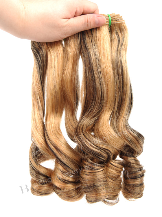 In Stock 7A Peruvian Virgin Hair 16" Double Drawn Straight with Spiral Curl Tip 27/1B# Highlights Machine Weft SM-6140