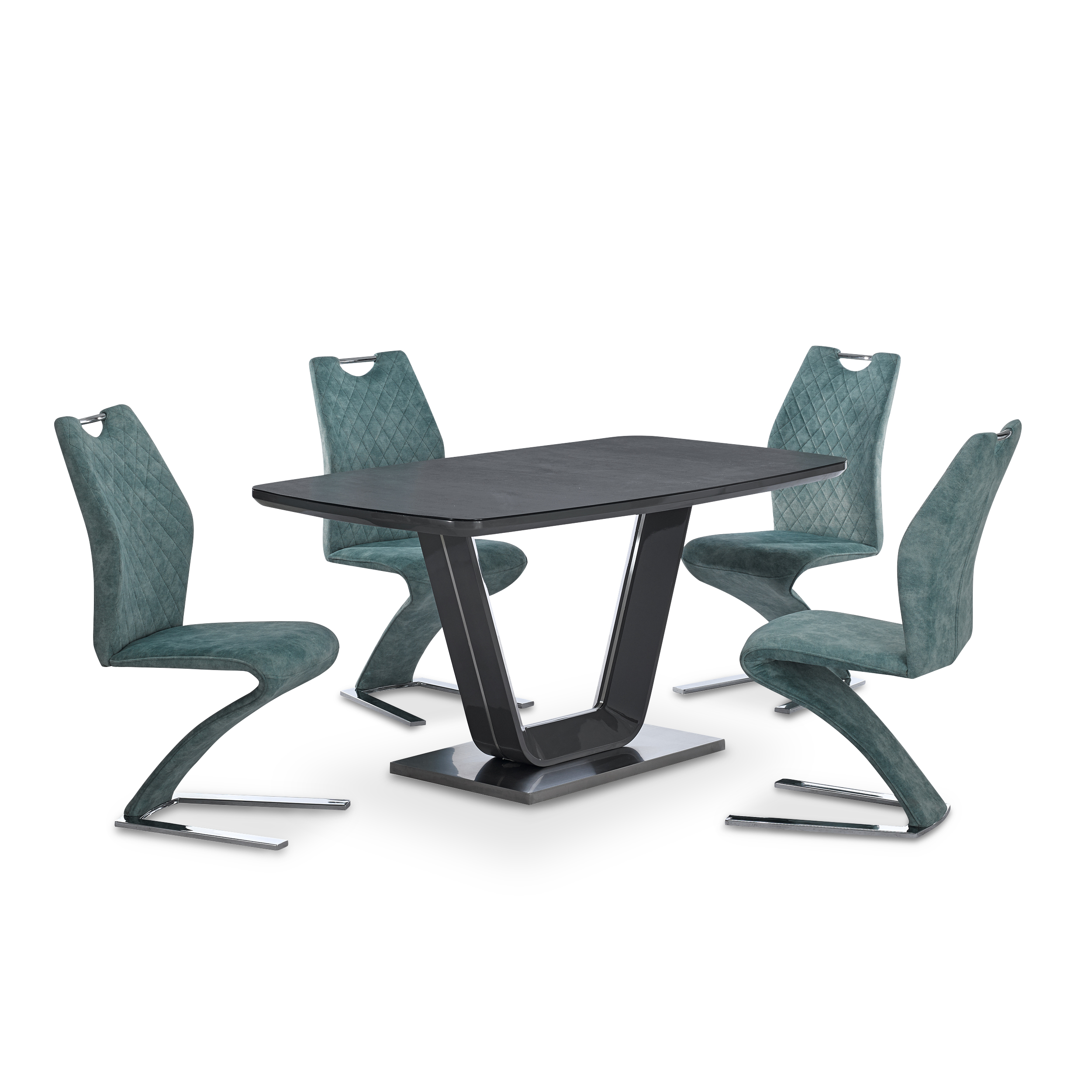 Обеденный стол из МДФ с обеденными стульями из ткани Leath-aire