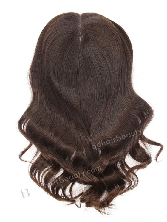 In Stock European Virgin Hair 16" Beach Wave Natural Color 7"×7" Silk Top Wefted Hair Topper-076
